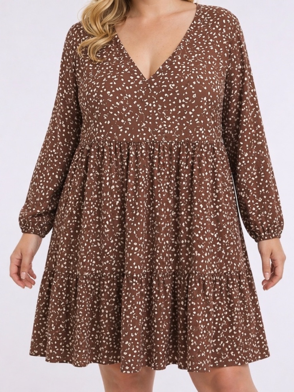 Women’s Brown and White Spotted Plus Size Dress - Size 3X